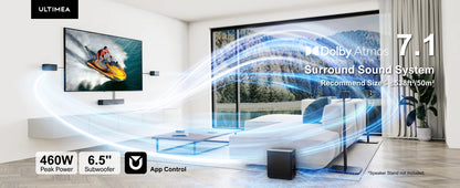 ULTIMEA 7.1Ch Soundbar with Dolby Atmos, APP Control, Surround Sound System for TV, 4 Wired Surround Speakers, Sound Bar for TV.