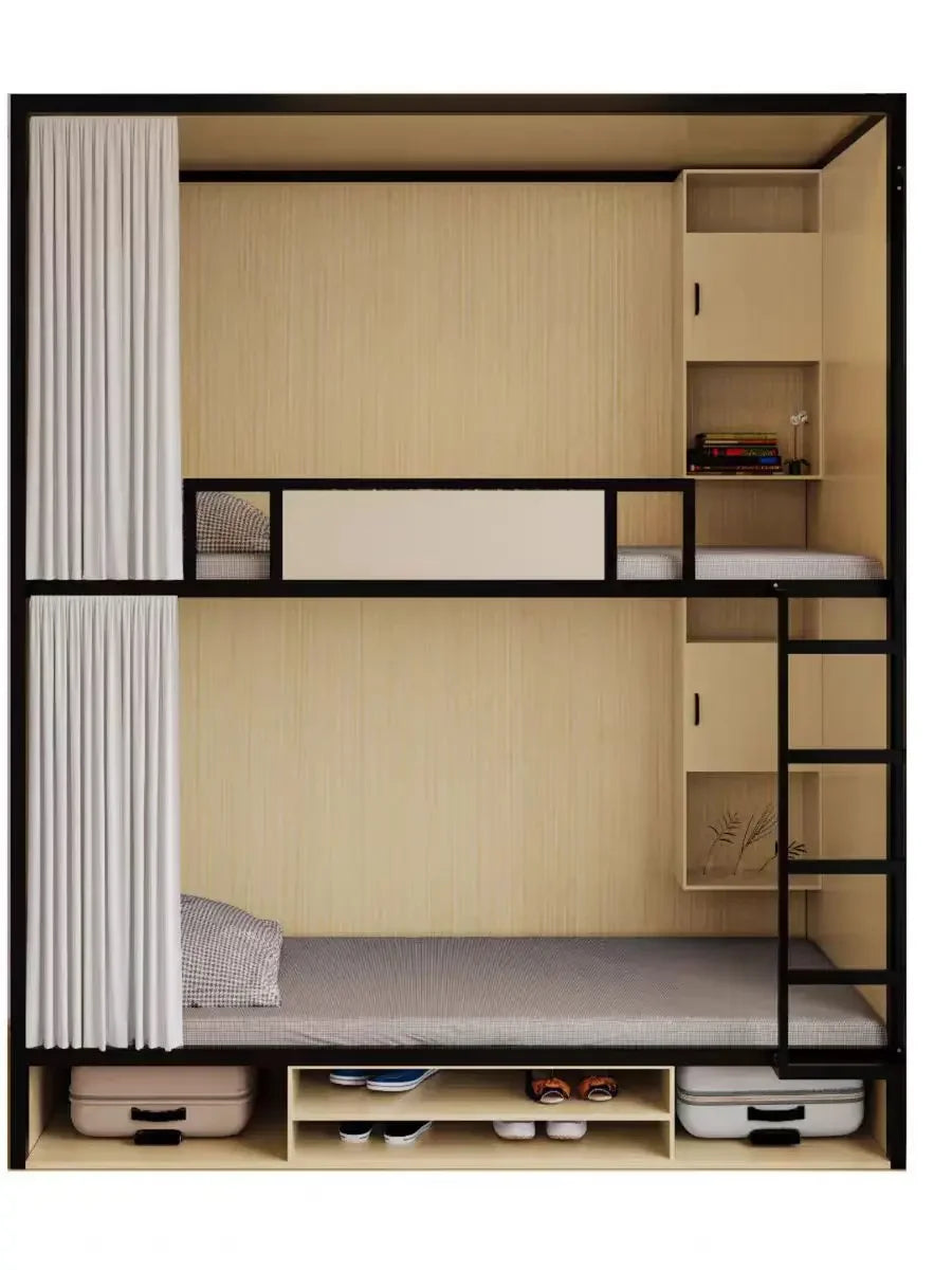 Obere und untere Etagenbetten, Schulwohnheim, Apartmentbett, Jugend, Hostel, Raumkapsel, All-Inclusive-Bett, Stahl, Holz, kombiniert, Mutter