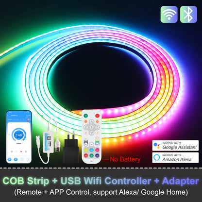 3mm 5mm 5V WS2812B Addressable COB LED Strip Individually IC RGB Flexible LED Strip High Density Dream Color LED Tape