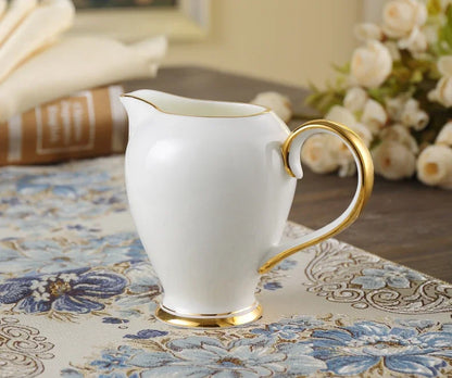 China Coffee Set White Gold Porcelain Tea Advanced Pot Cup Ceramic Mug Sugar Bowl Creamer Teapot Milk Jug Teaset.