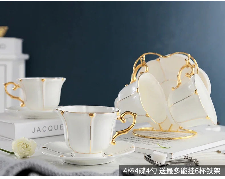 Gold Pearl Bone China Coffee Set British Porcelain Tea Luxury Ceramic Pot Creamer Sugar Bowl Teatime Teapot Cup Mug.