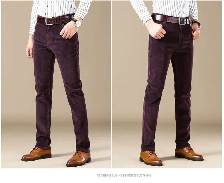 2025 Spring Autumn Men's Corduroy Casual Pants Straight Leg Loose Fit Youth Winter Thick Warm Velvet Long Pants for Men Trousers