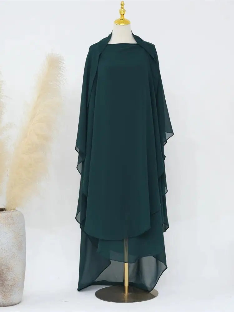 Eid Chiffon Gray Black White Khimar Abaya Dubai Luxury Islam Muslim Hijab Dresses For Women Jilbab Kebaya Niqab Musulmane Femme