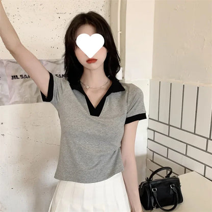 Plus Size Slimming Effect plus Size Women's Polo Neck T-shirt 200 Pounds Large Code College Style Top for plus Size Women.