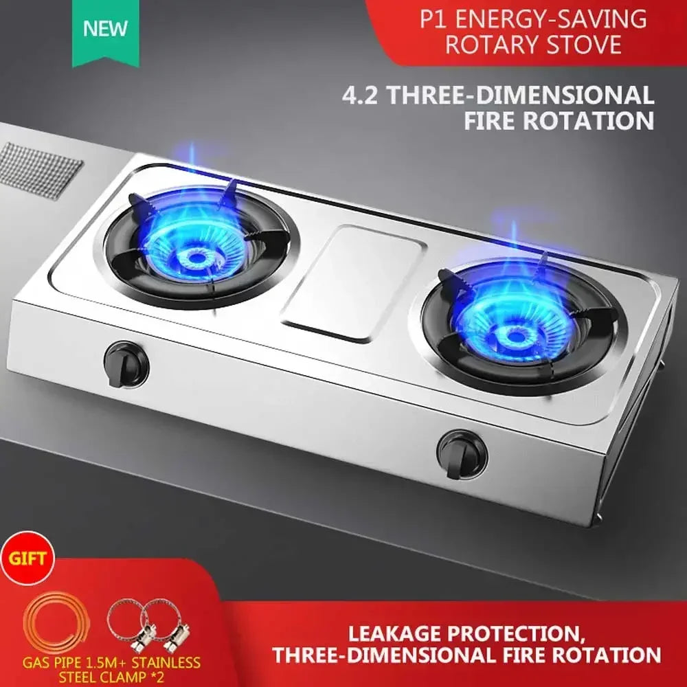 Gas Stove, Double Stove, Desktop, Sudden Fire Extinguishing Protection, Household Liquefied Gas, Natural Gas Gas Stove.