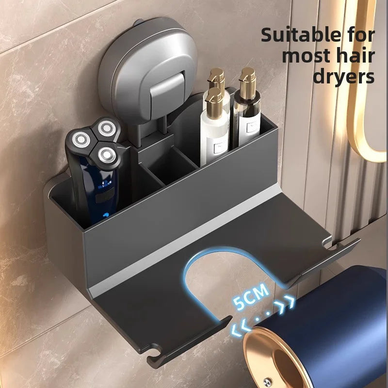 Halterung für Haartrockner, Aufbewahrungsregal mit Saugnapf, ohne Stanztoilette, Aufbewahrungsregal für das Badezimmer, Aufhänger für Haartrockner