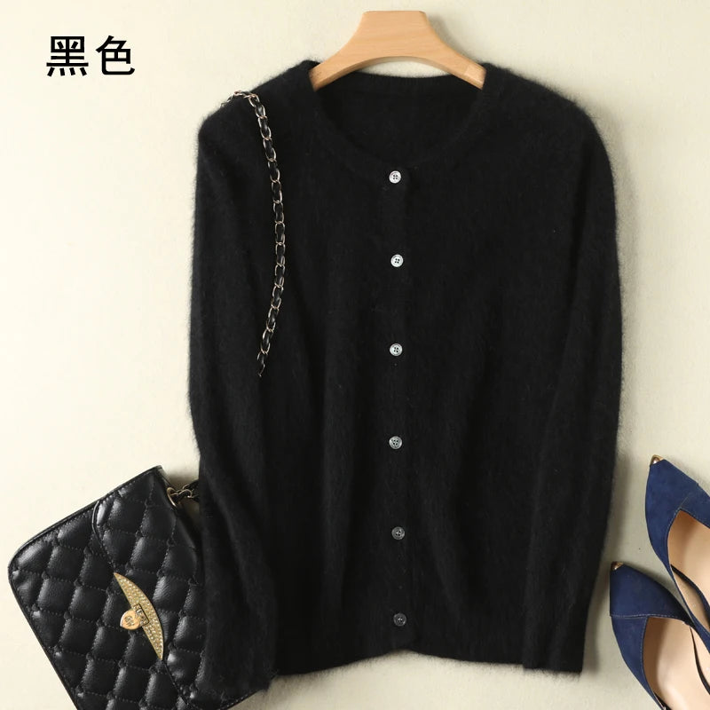 Women Cardigan Large Size Warm Pure Mink Cashmere Sweaters O-neck Loose Coat Female Sweater Ladies' Jacket Solid Knit Cardigans