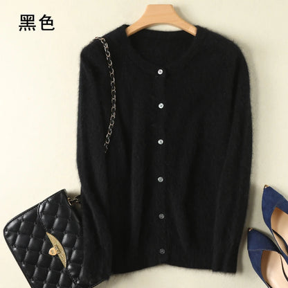 Women Cardigan Large Size Warm Pure Mink Cashmere Sweaters O-neck Loose Coat Female Sweater Ladies' Jacket Solid Knit Cardigans