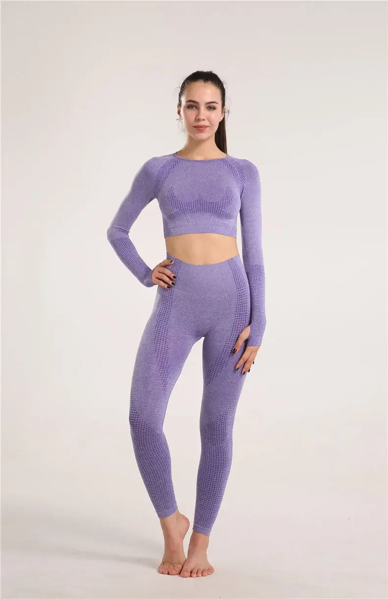 Sexy Seamless Knitted Yoga Sportswear Set Women's Quick Dry Tight Fitness Clothes Set Comfortable High-End Sensation.