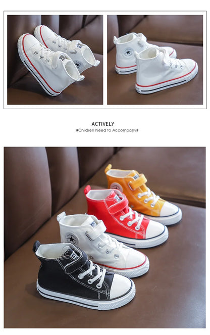 Children Canvas Shoes High-Top Boys and Girls Shoes White Board Shoes Small White Shoes New Kindergarten Baby Cloth Shoes
