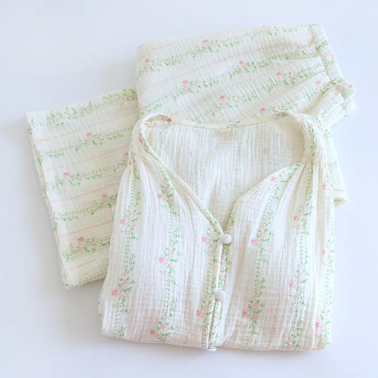 Damen Pyjama Nachtwäsche Baumwolle Nachtwäsche für Frau Sommer mit Brust polstern zweiteilige Blumen Pyjama-Sets Geschenk weiblich