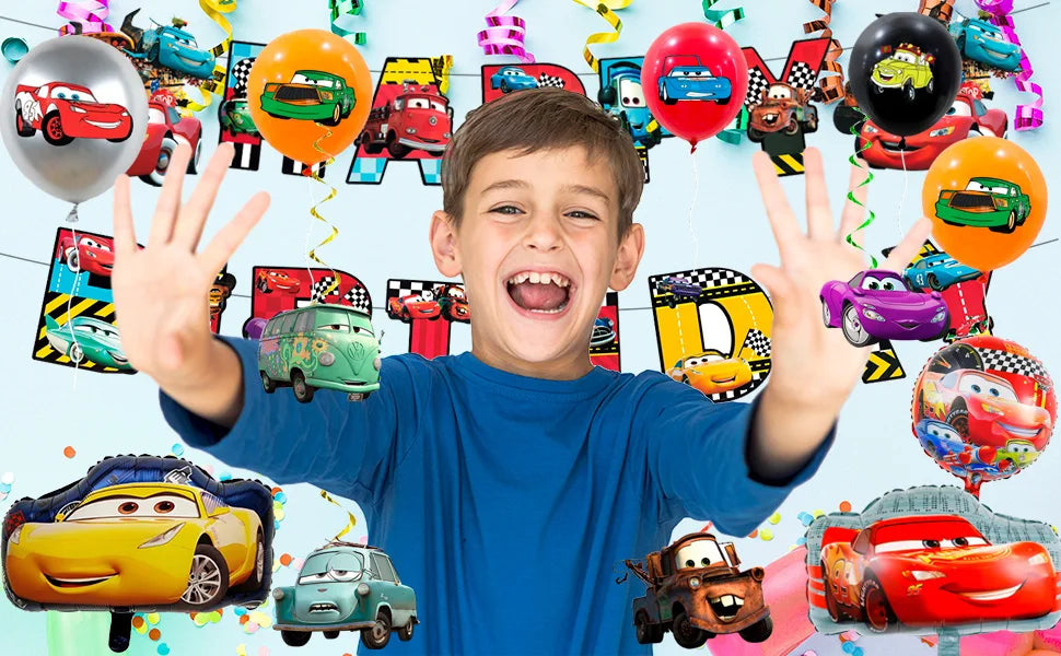 Lightning McQueen Partydekorationen, 38 Stück Lightning McQueen Partyzubehör – Auto-Banner, Tischdecke, Ballon usw. Partyzubehör für Autos.