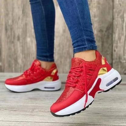 2025 New Ladies Sneakers Lace Up Wedge Heel Vulcanized Shoes Thick Sole Air Cushion Casual Shoes Large Size 43 Women's Shoes.