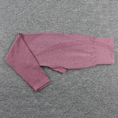 Seamless Yoga Suit Women's Long Sleeve Jacquard Sports High-Waisted Tightening Leggings Fitness Top Origin China.