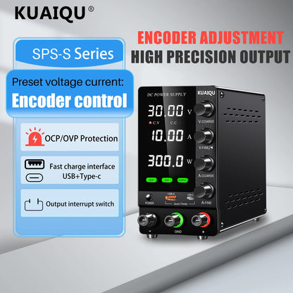 KUAIQU Upgrade Variable Adjustable Switching DC Power Supply 30V 10A Bench Power Supply 60V 5A,OCP OVP OUTPUT Switch, SPS-C3010S.