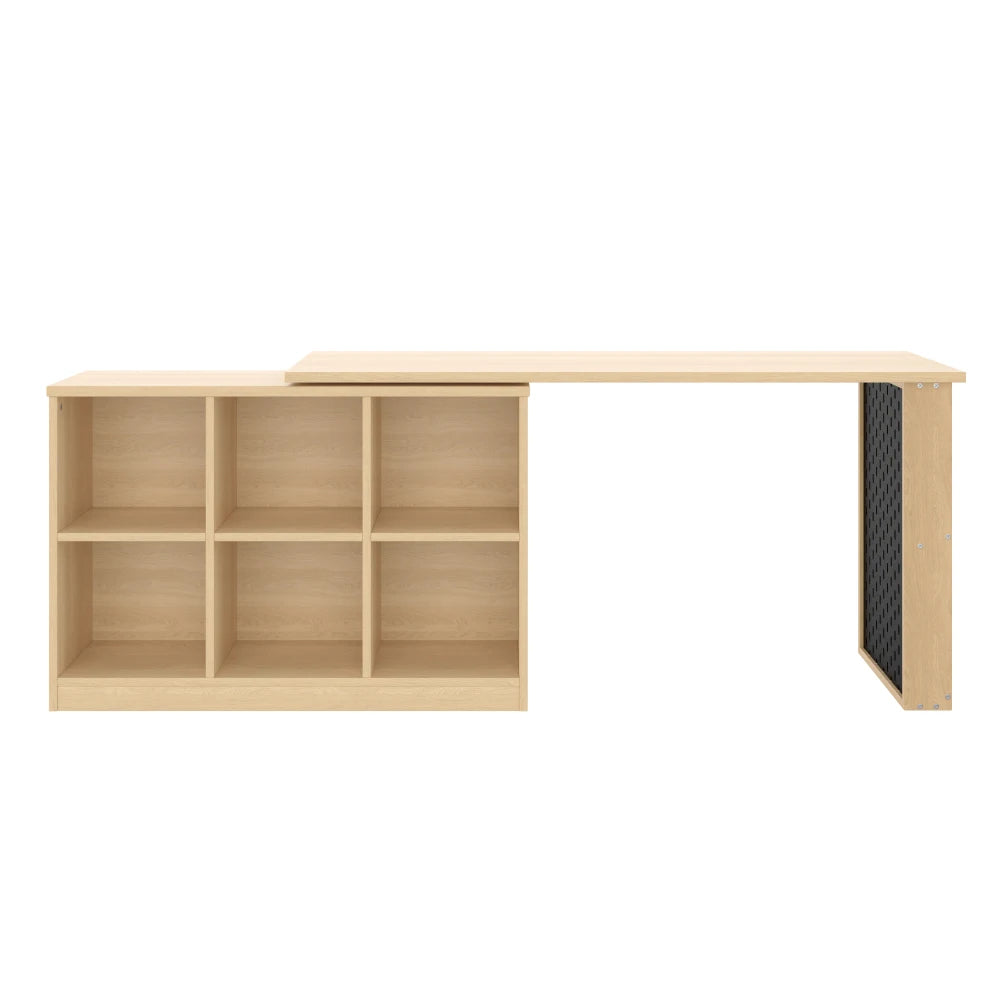 140 x 104 x 75 cm moderner multifunktionaler Büroschreibtisch, sechsfacher Aufbewahrungsschrank + Regal, perforierte Platte + Regal, austauschbare Form