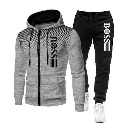 2025 New Men's zippered hoodie + Casual Pants Set for Autumn and Winter fashion Fitness and Warm sportswear Two-piece set.
