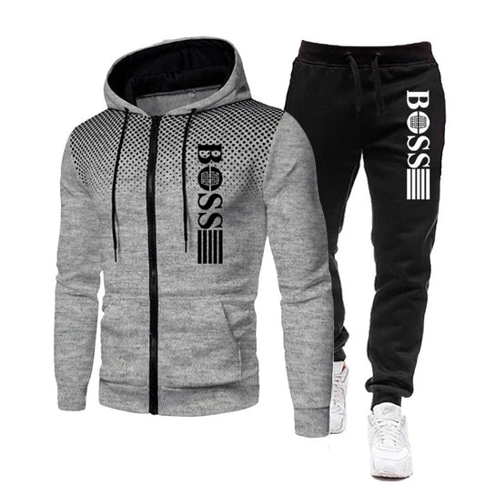 2025 New Men's zippered hoodie + Casual Pants Set for Autumn and Winter fashion Fitness and Warm sportswear Two-piece set.