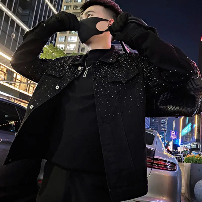 Man Coat Short Rhinestones Cargo Jacket for Men Black High Quality Harajuku New in Vintage Deals Korean Reviews Many Cheap Sale.