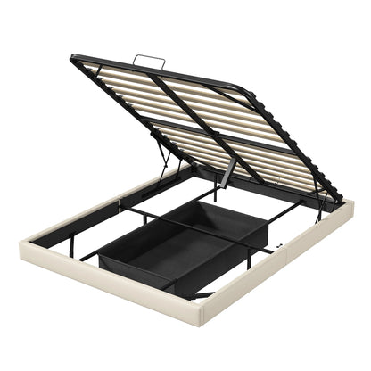 Lazyspace Bettgestell 160 x 200 cm mit LED-Beleuchtung und Stauraum, schwebender Bettrahmen mit Metalllattenrost, ohne Matratze