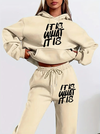 Damen Herbst Winter Kleidung Hoodies Sweatshirt Trackpants 2-teiliges Set Baumwolle Mode Kordelzug Übergroßer Pullover und Hose