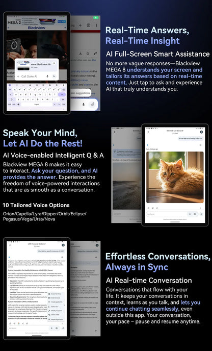 Blackview MEGA 8 Tablet 13‘’ 2K FHD Display, Octa Core T620 Android 15, 12GB RAM, 512GB ROM, 50MP + 13MP Camera, 11000 mAh.