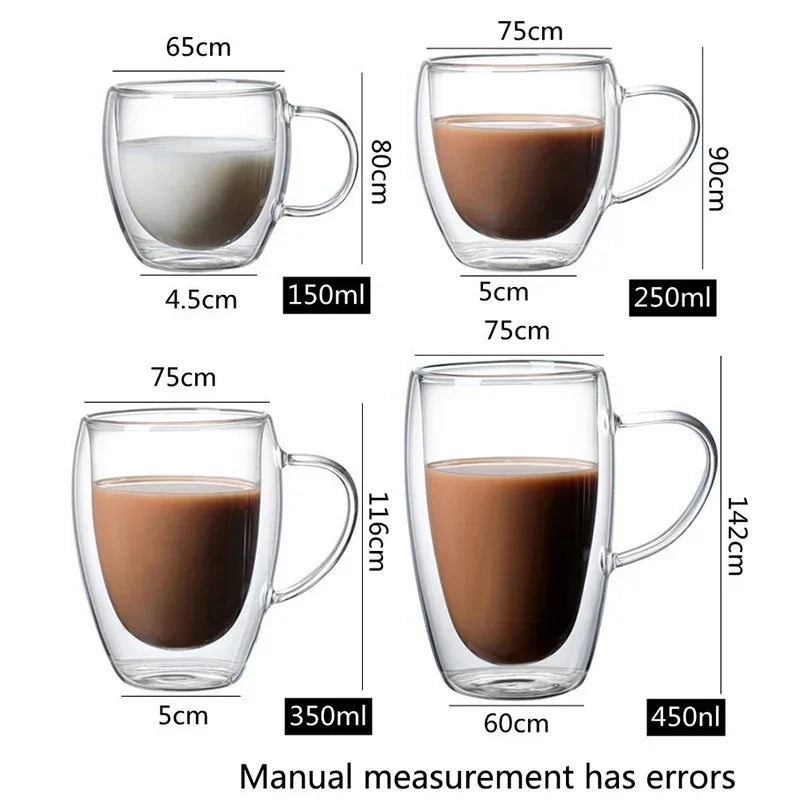 Heat Resistant Double Wall Glass Cup 80-650Ml Beer Milk Coffee Water Cups Transparent Cup Wholesale Glass Drinkware Mug Set Gift.
