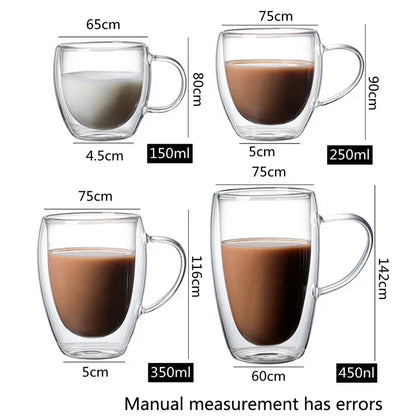 Heat Resistant Double Wall Glass Cup 80-650Ml Beer Milk Coffee Water Cups Transparent Cup Wholesale Glass Drinkware Mug Set Gift.
