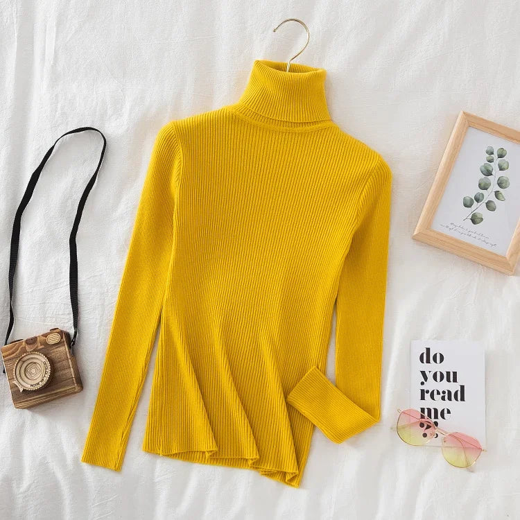 2025 Women Autumn Winter Casual Tops Women Turtleneck Sweater Knitted Soft Pullovers Cashmere Jumpers Basic Solid Soft Sweaters