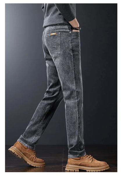 2025 Casual Jeans Young Men's Korean Style Business Straight Jeans Stretch Denim Pants Trousers Slim Fit Classic Cowboys Jeans