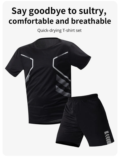 2/4/6 Pcs Plus Size Men's Quick-drying Short-sleeved Shorts Suit Men's Leisure Sports Running Fitness T-shirt Joker Shorts Teen.