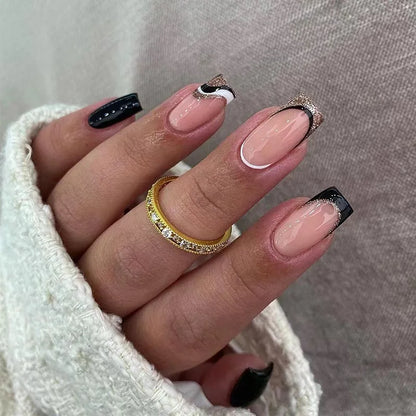 Simple White French Wearable Long Square Fake Nails Full Cover Detachable Finished False Nails Press on Nail with Glue Wholesale.