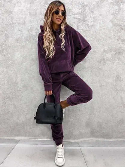 Autumn Winter Velvet Tracksuit Set Elegant Soft Pocket Pullover Top Female Loose Sweatsuit Pants Suit 2024 Two Piece Set Outfits
