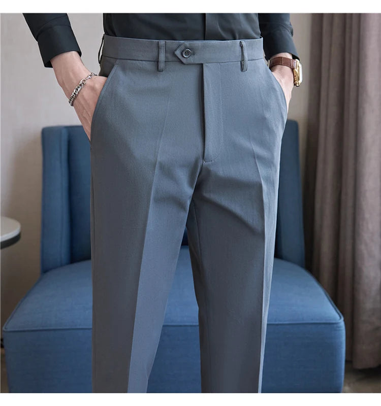 Men Suit Pants 2025 Elastic Slim Fit Formal Dress Pants Solid Casual White Trousers Pantalon Homme Wedding Party Men Clothing