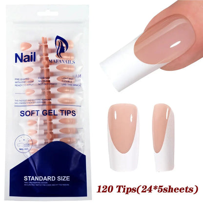 120/150pcs Matte White French Gel Nail Tips Medium Almond Nude Press On Nails 0.75-2.6cm Pink/Nude ABS Soft Gel Nail Flase Tips.