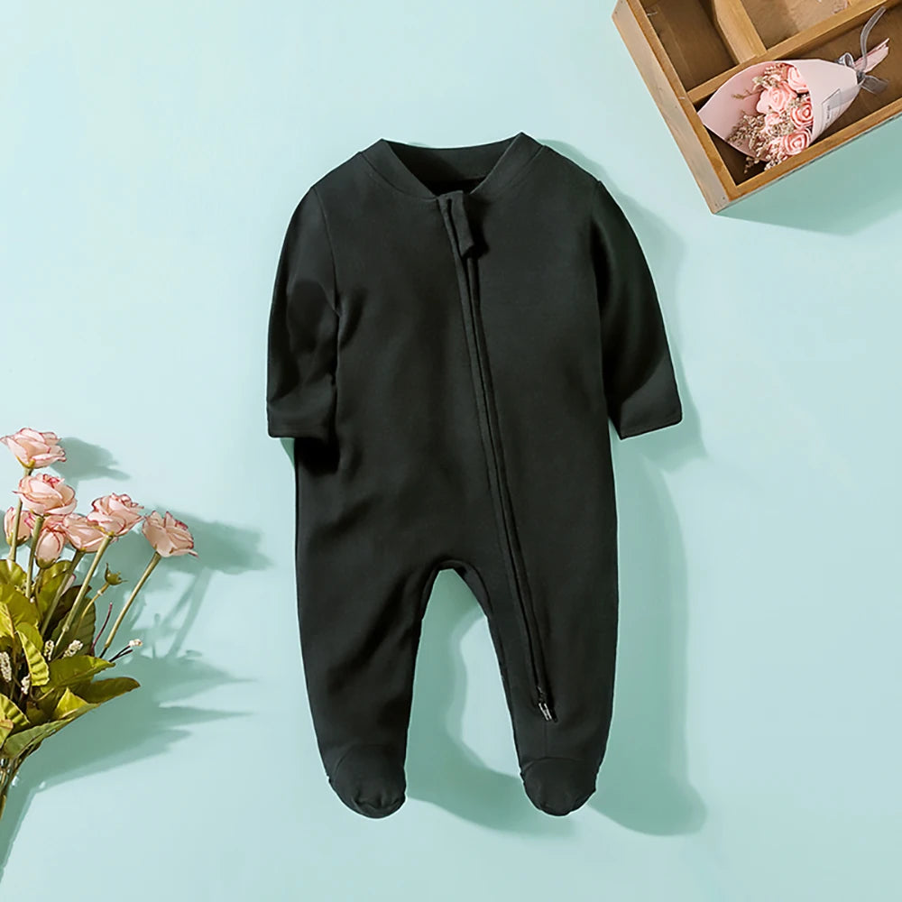 Frühling Neugeborenen Footed Pyjamas Zipper Mädchen und Jungen Strampler Langarm 0-12 Monate Baby Kleiden Overall Baumwolle Solide weiß Mode.