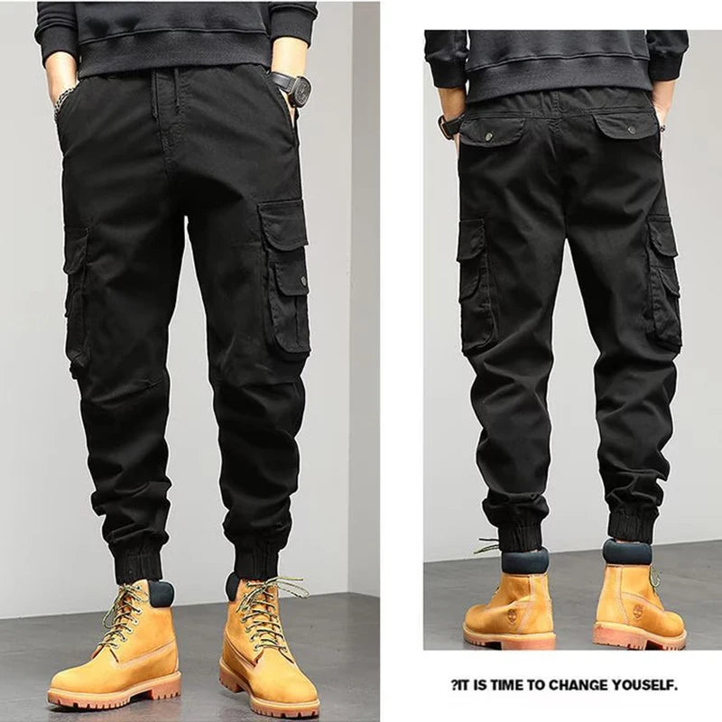 Men's Winter Snow Warm Thermal Plush Cargo Pants Comfortable Elastic Waist Casual Trousers Trend Versatile Concise Outside Pants.