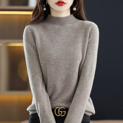 100% Pure Wool Half-neck Pullover In Autumn And Winter New Cashmere Sweater Women's Casual Knit Top Women's Coat 19 Colors.