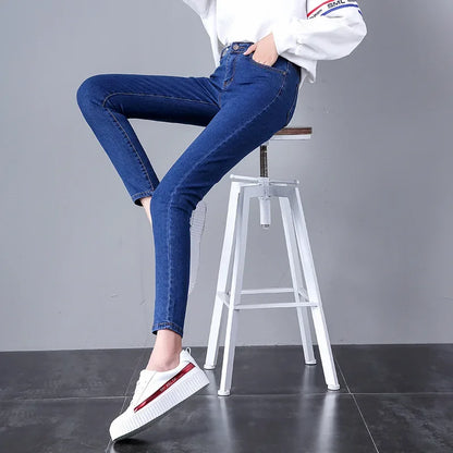 High Waist Slim Fit Jeans Women's Fashion Autumn New Style Korean Version Long Pants Nine Points Ladies Tight Fit Trousers.