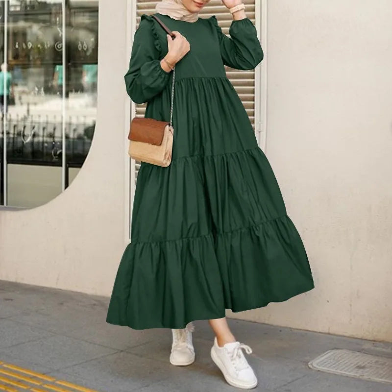 2025 Vintage Solid Muslim Dresses Women Dubai Abaya Islamic Maxi Dress Robe Females Elegant Sweet Party Sundress Kaftan Vestidos.