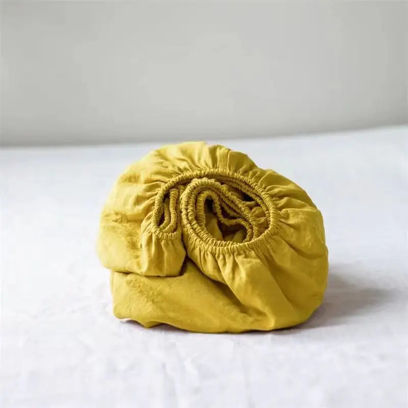 Pure Linen Fitted Sheet 35cm Deep Pocket Bed Mattress Cover Solid Color Non-slip Fixed Sheet Cover Dust Protective Bedspread