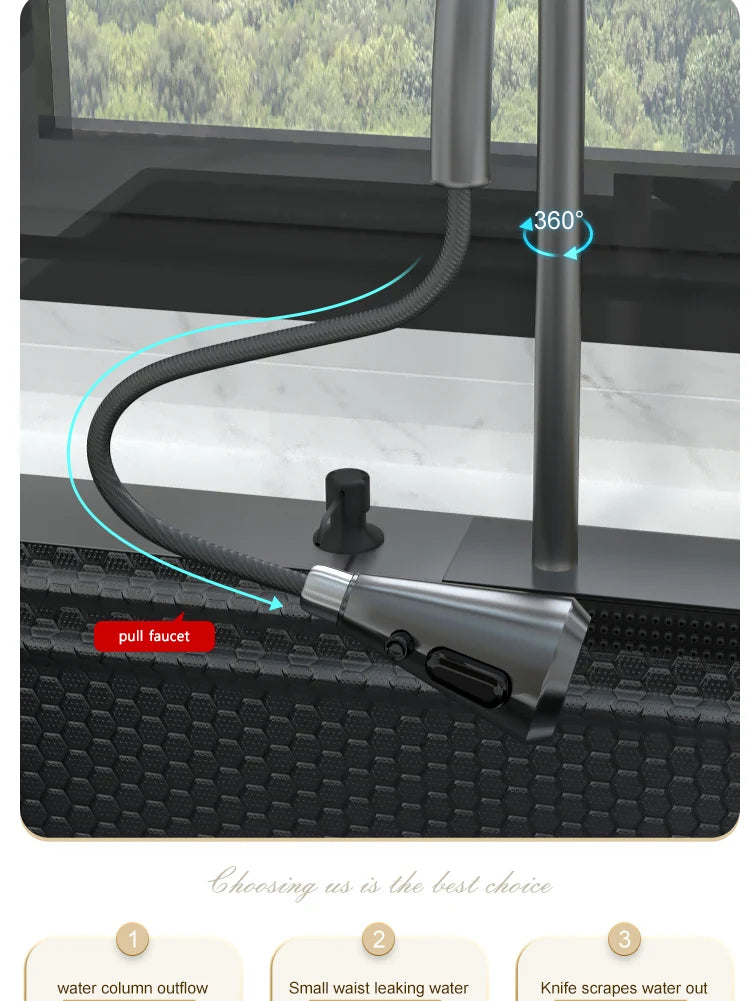 Waterfall Sink Kitchen Stainless Steel Topmount Sink Embossed Large Single Slot Wash Basin With Multifunction Tank Low Price