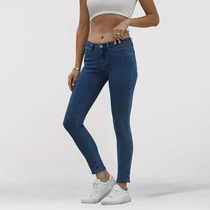 Women's Slim Fit Blue Jeans Mid Waist Trousers Fashionable Body Shape Enhancing Denim Pants by None( AE Stock) Origin China.