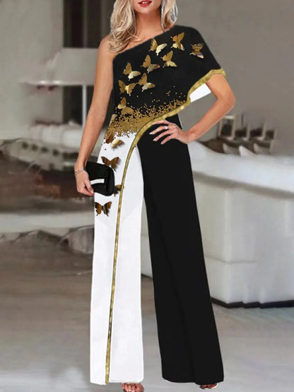 2024 Amazon Independent Station Women's Jumpsuit Slimming Fashionable Color Blocking Women's Trousers Jumpsuit Casual Style