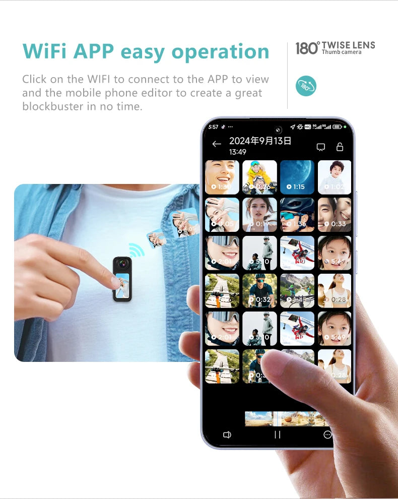 Small Action Camera Sports Cam Bodycam Rotating Lens Go WiFi Digital Pro Video Runcam Instant for Hero 10 11 12 13 Photography.