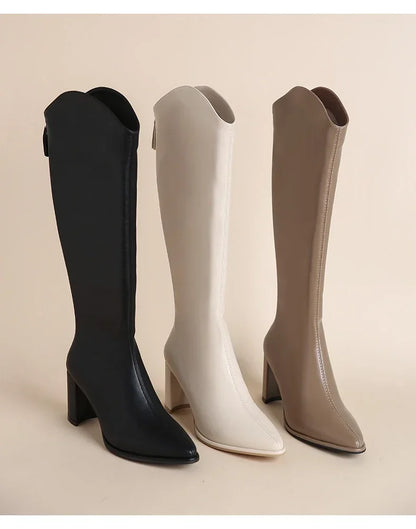 Plus Size 34-43 New Women Boots Zipper Thick High Heels Simple Thick High Heels Autumn Winter Boots Knee High Botas.