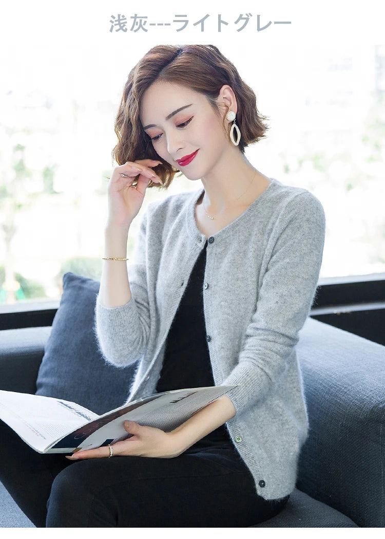 Women Cardigan Large Size Warm Pure Mink Cashmere Sweaters O-neck Loose Coat Female Sweater Ladies' Jacket Solid Knit Cardigans.