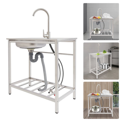 Freistehendes Waschbecken aus Edelstahl mit 360° °   Wasserhahn-Spüle mit Ablagefach, Handwaschstation für die Restaurantküche