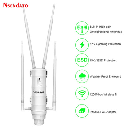 AC1200 AC600 High Power Outdoor Wireless Wifi Repeater AP/WiFi Router Dual Dand 2.4G/5Ghz Long Range Wifi Extender POE.