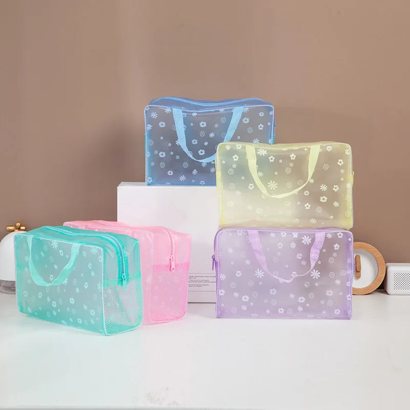 5 Color Waterproof PVC Cosmetic Storage Bag Women Transparent Organizer for Makeup Pouch Compression Travelling Bath Bags.